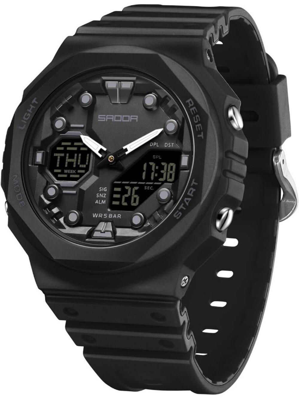 Women's Black Sports Fashion Digital Waterproof Analog LED Backlight Wrist Watch